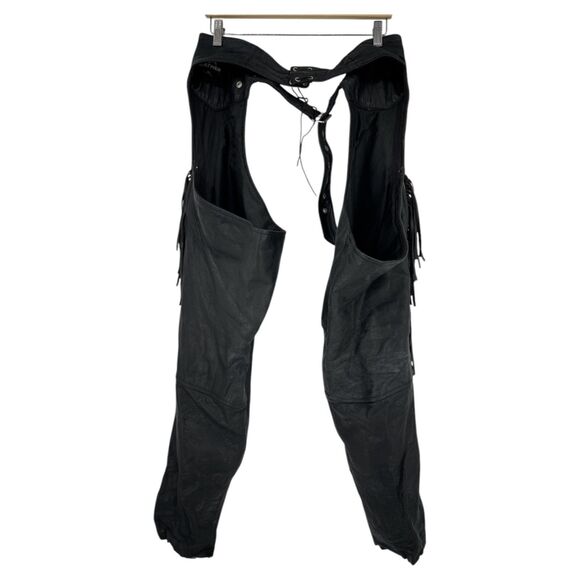 Allstate Leather chaps Black Fringe Size XL unisex lined buffalo - Picture 5 of 16